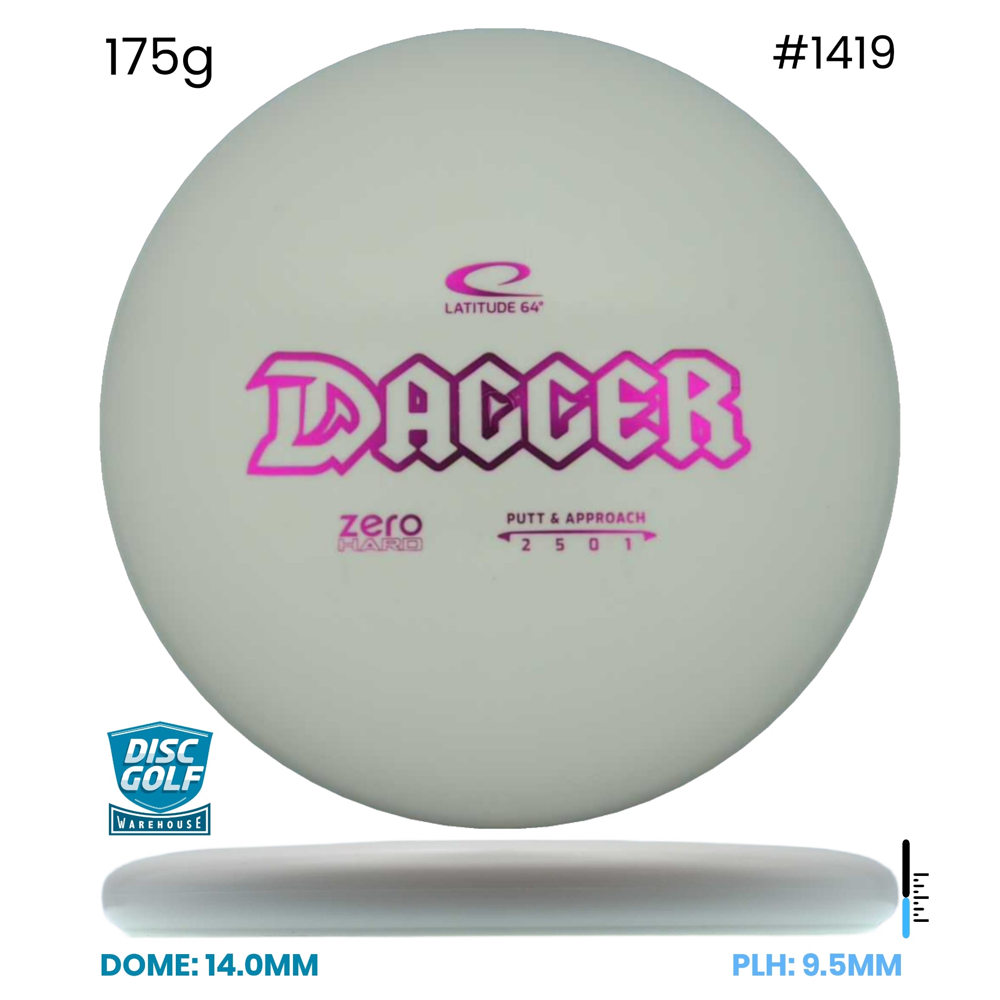 Disc Golf Warehouse Latitude 64 Dagger - Zero Hard Plastic White/Purple Metallic 175g