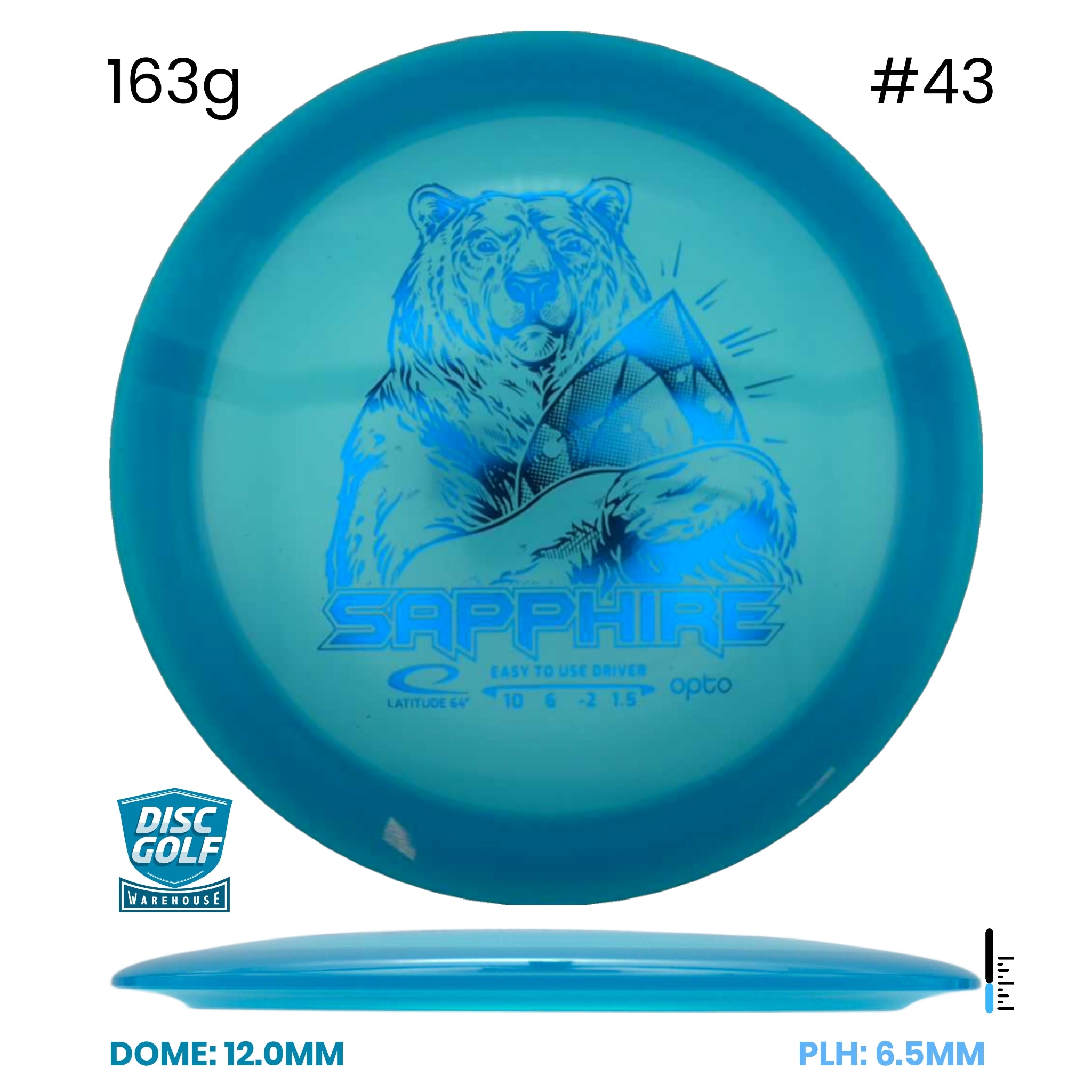 Disc Golf Warehouse Latitude 64 Sapphire - Opto Plastic Blue/#43/Blue Metallic 163g