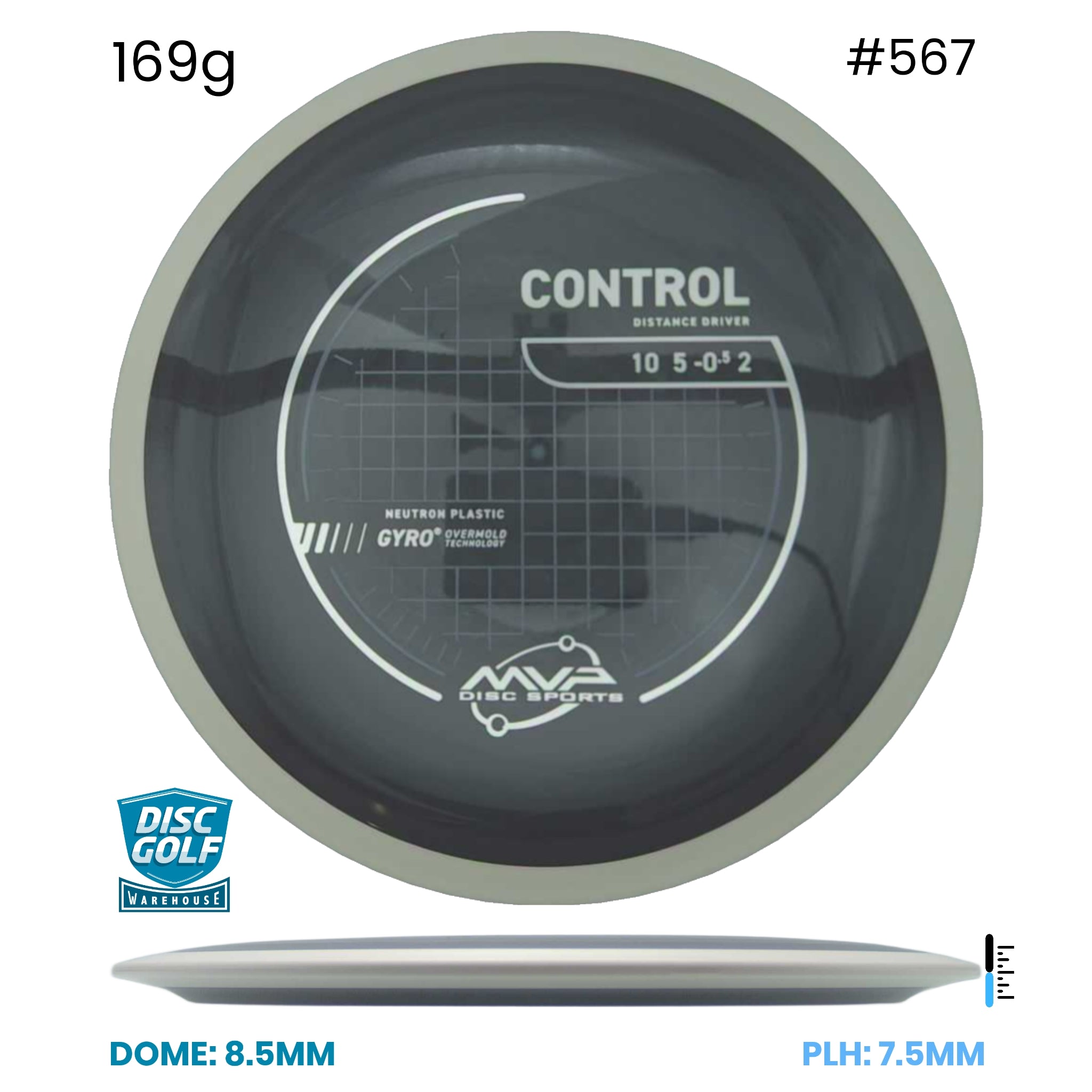 Disc Golf Warehouse MVP Control - Neutron Plastic Black/White 169g