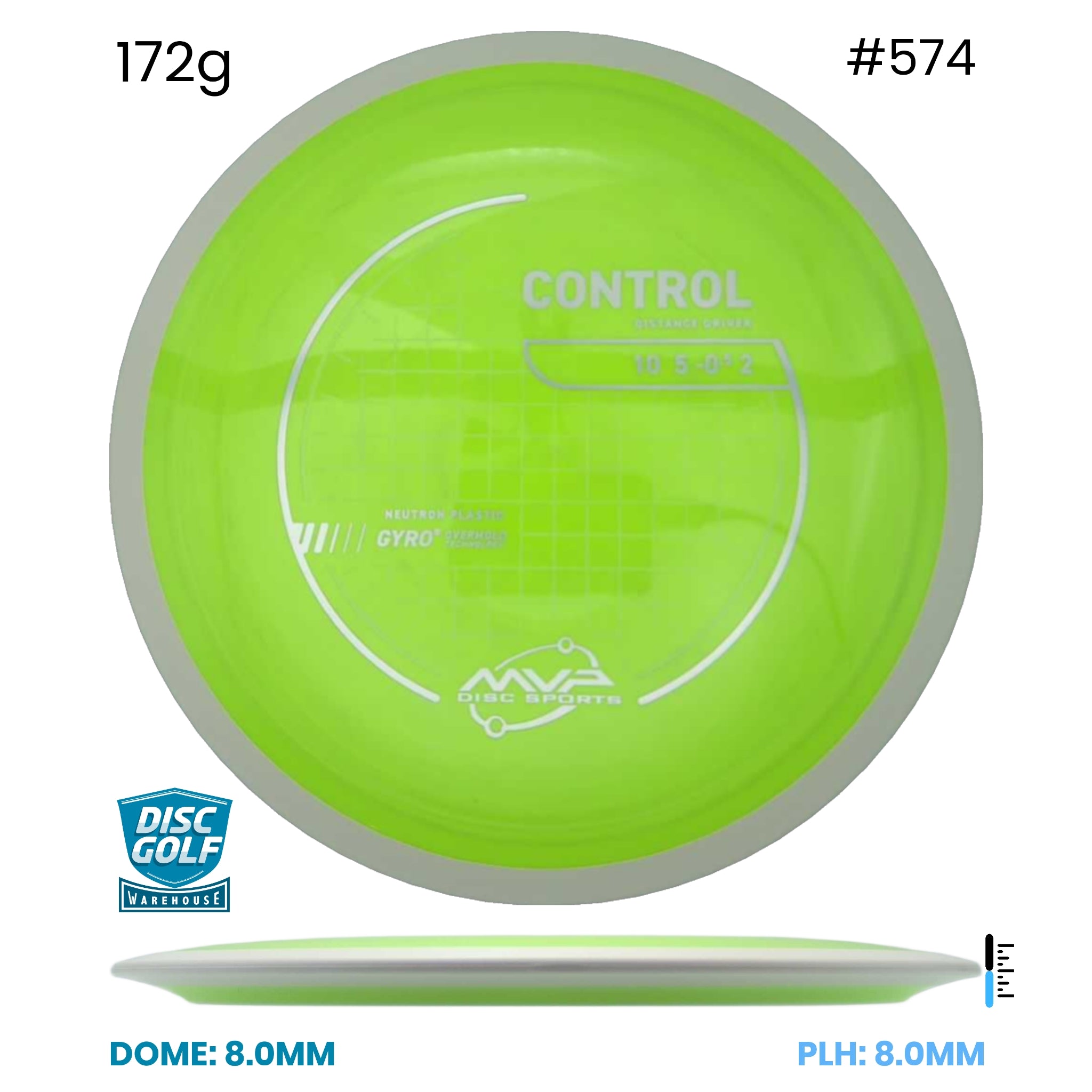 Disc Golf Warehouse MVP Control - Neutron Plastic Day Glow/White 172g