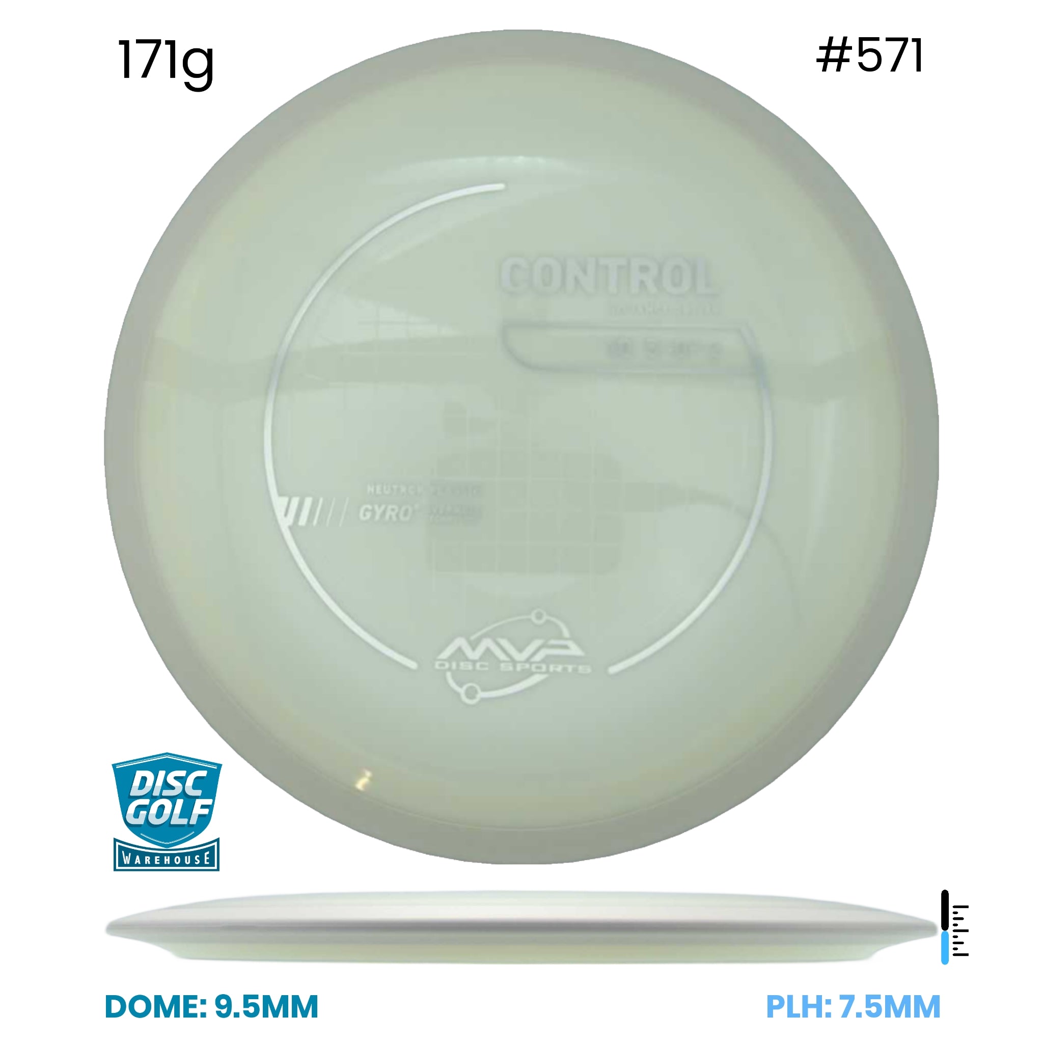Disc Golf Warehouse MVP Control - Neutron Plastic Glow/Silver 171g