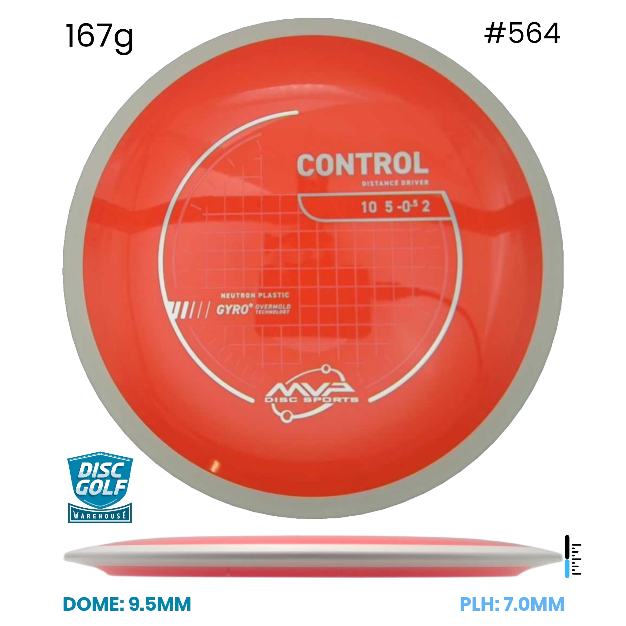 Disc Golf Warehouse MVP Control - Neutron Plastic Orange/White 167g