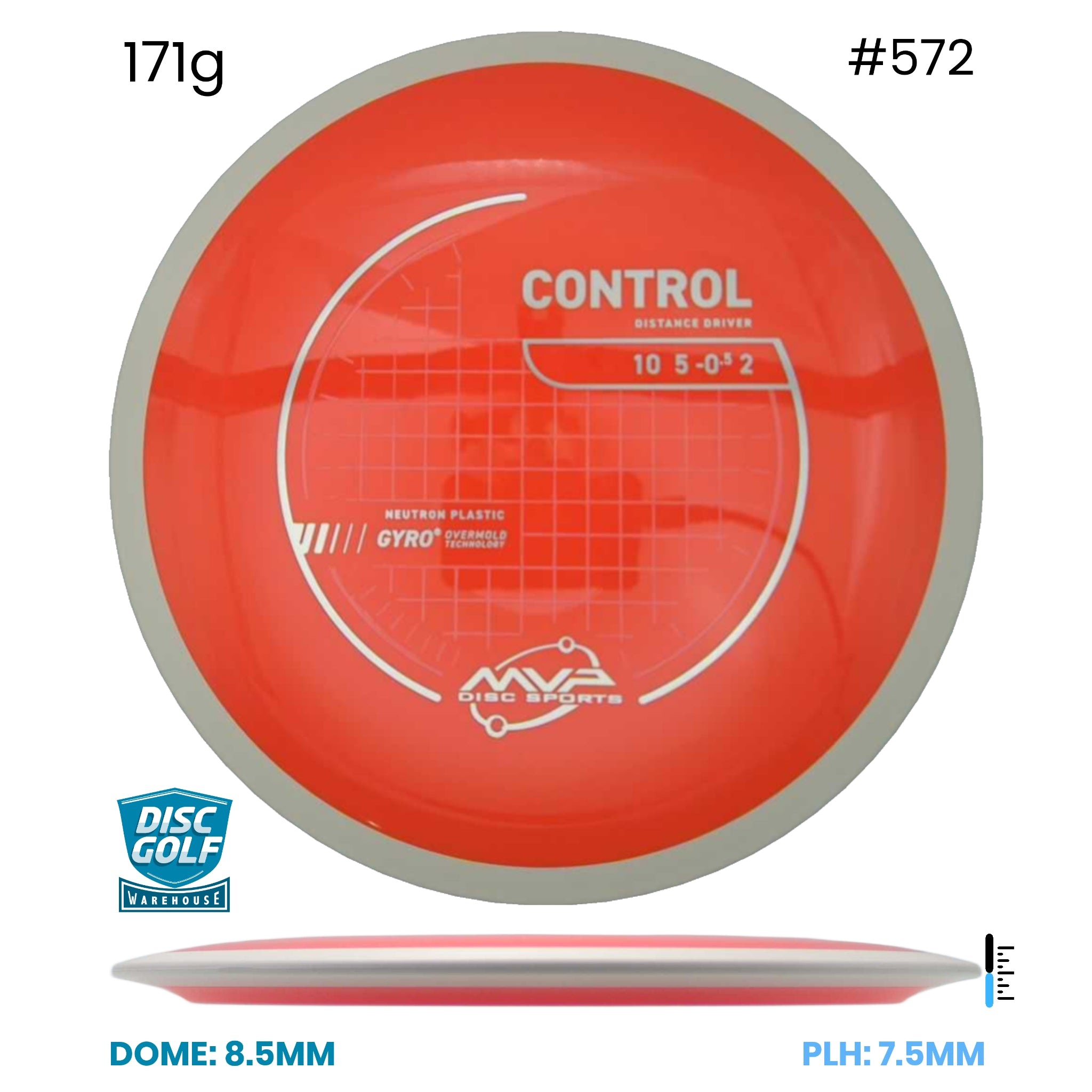 Disc Golf Warehouse MVP Control - Neutron Plastic Orange/White 171g