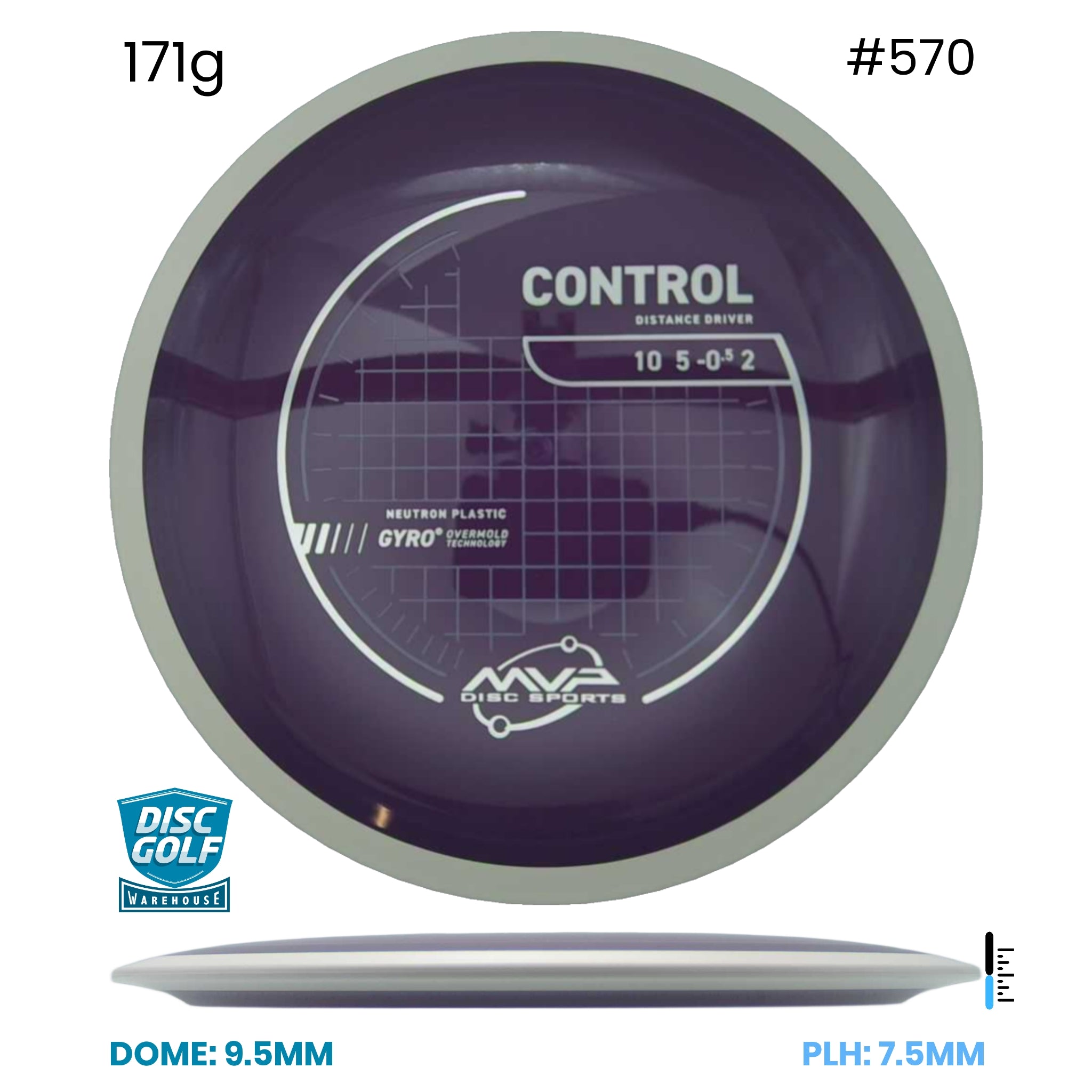 Disc Golf Warehouse MVP Control - Neutron Plastic Purple/White 171g