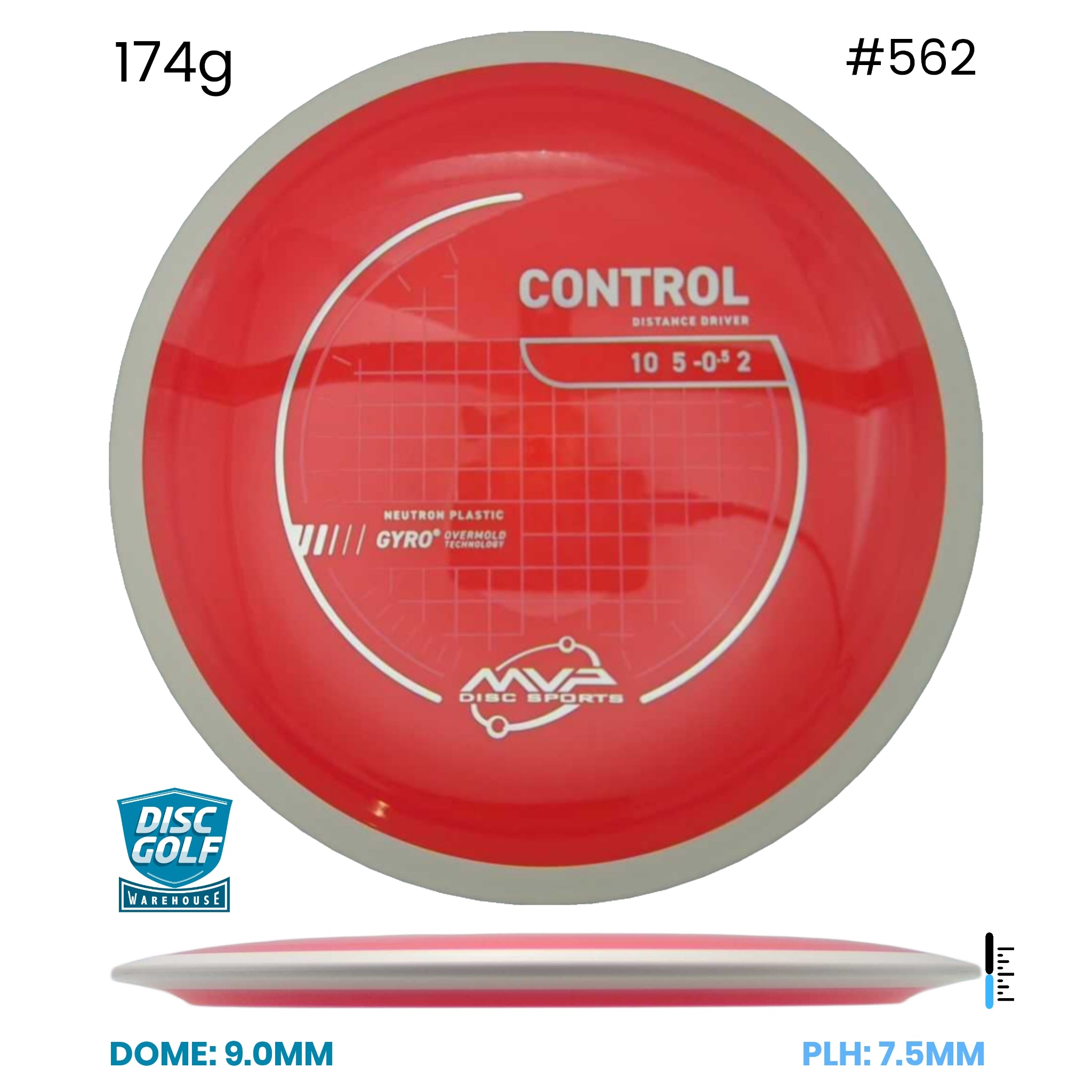 Disc Golf Warehouse MVP Control - Neutron Plastic Red/White 174g