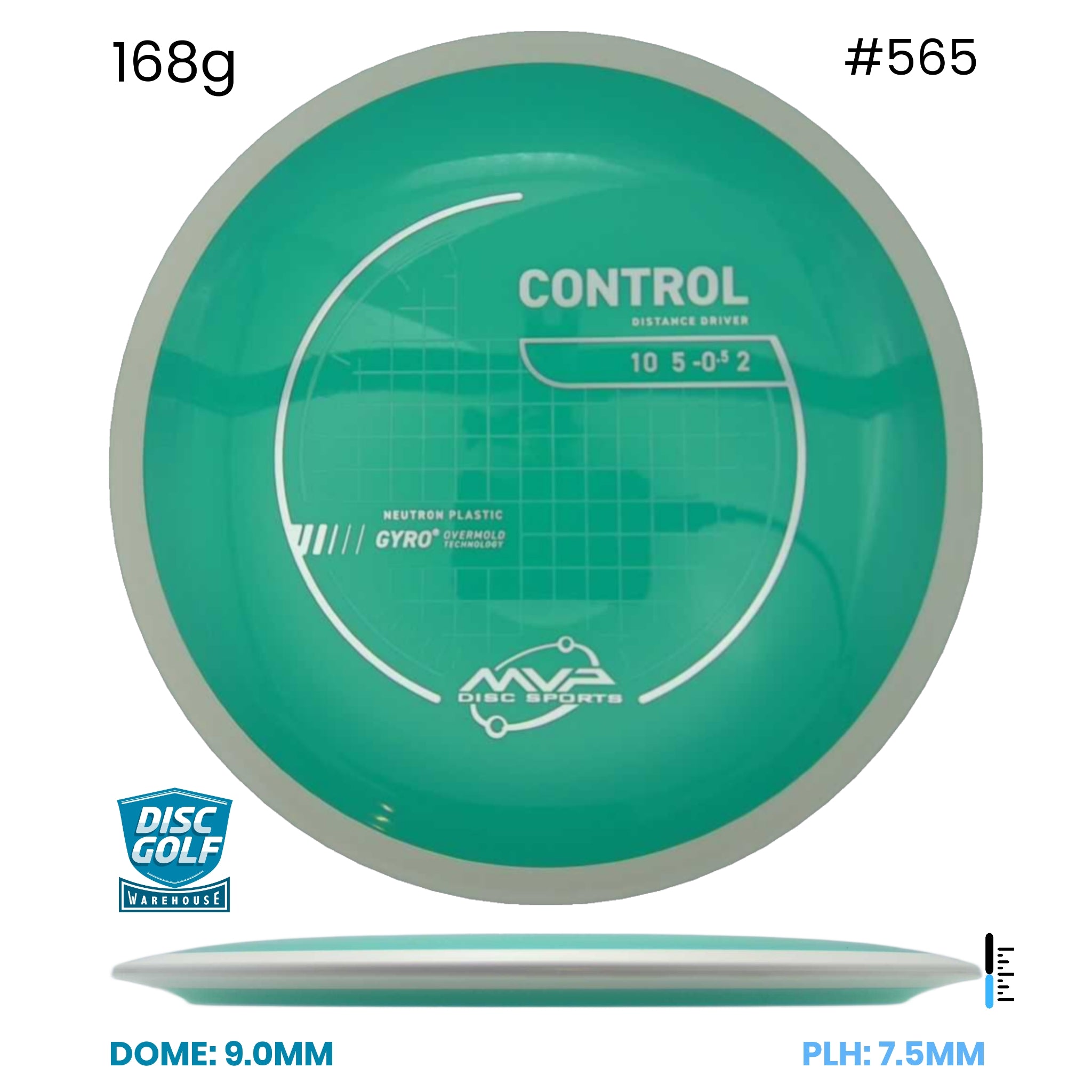 Disc Golf Warehouse MVP Control - Neutron Plastic Teal/White 168g
