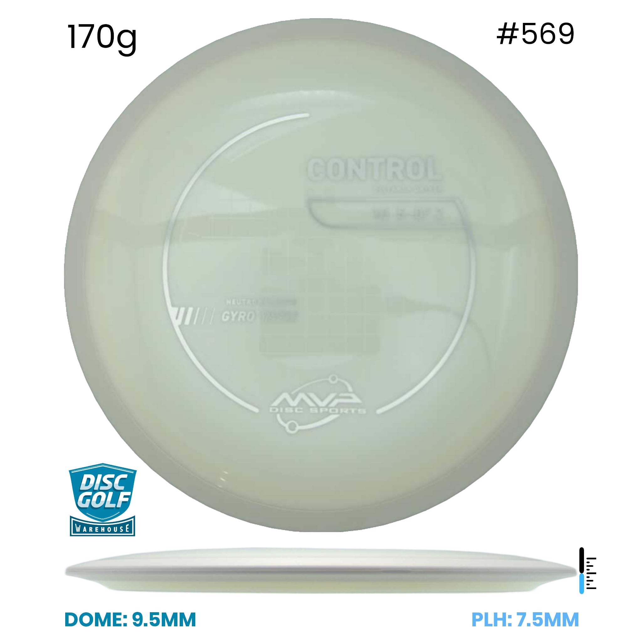 Disc Golf Warehouse MVP Control - Neutron Plastic White/White 170g