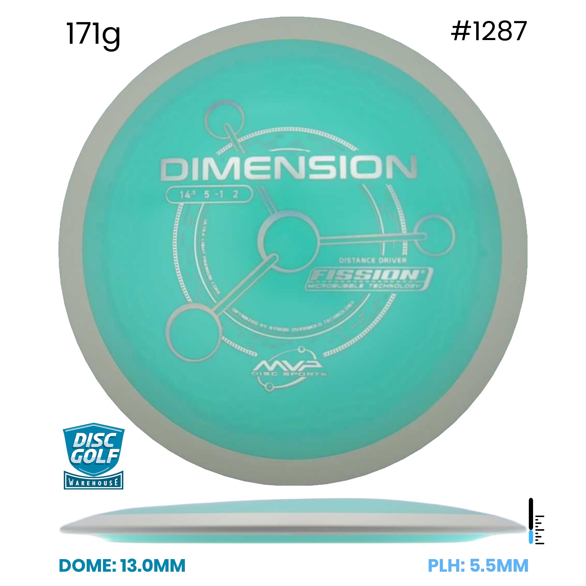 Disc Golf Warehouse MVP Dimension - Fission Plastic Turquoise/Silver 171g