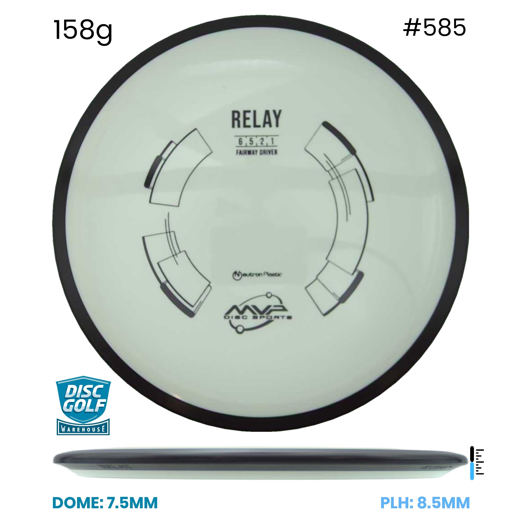 Disc Golf Warehouse MVP Relay - Neutron Plastic White/Black 158g