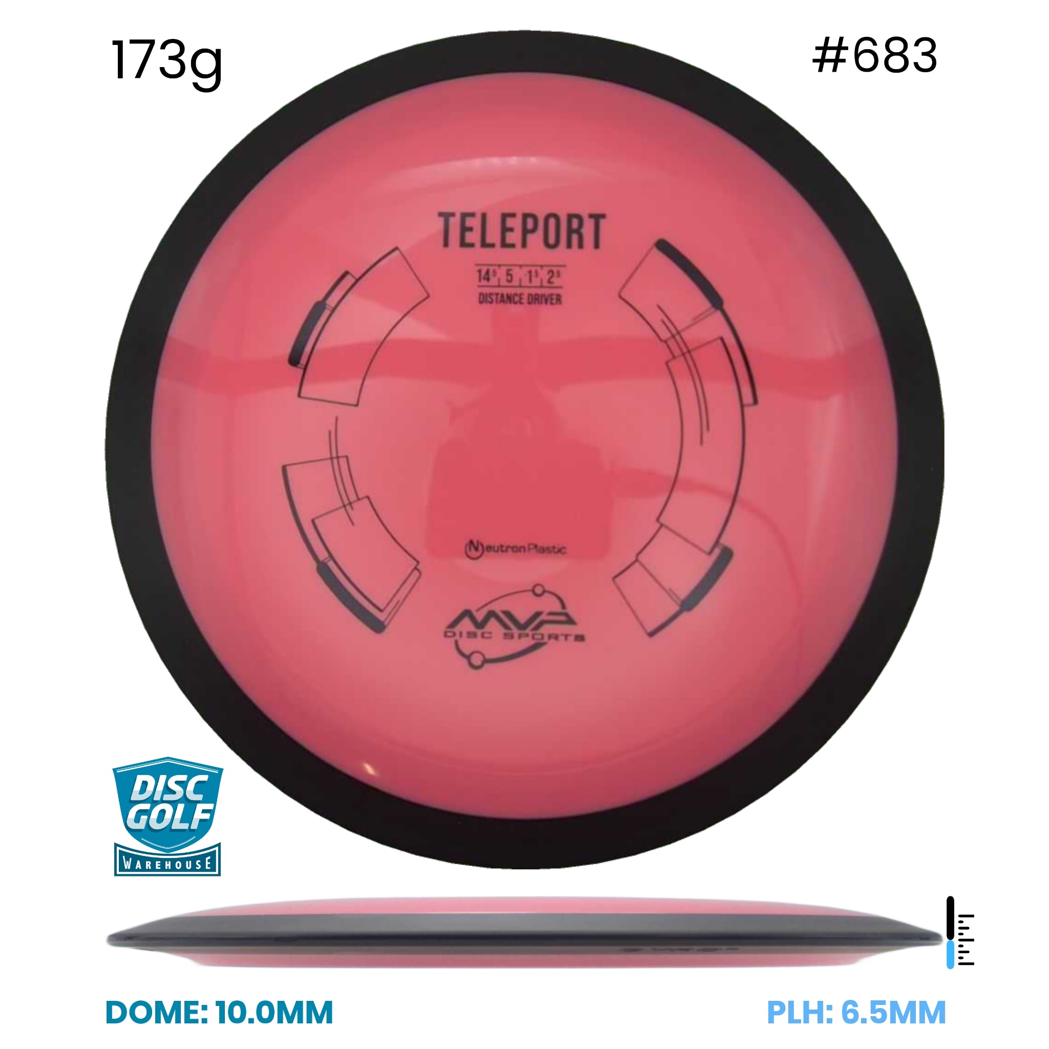 Disc Golf Warehouse MVP Teleport - Neutron Plastic Pink/Black 173g