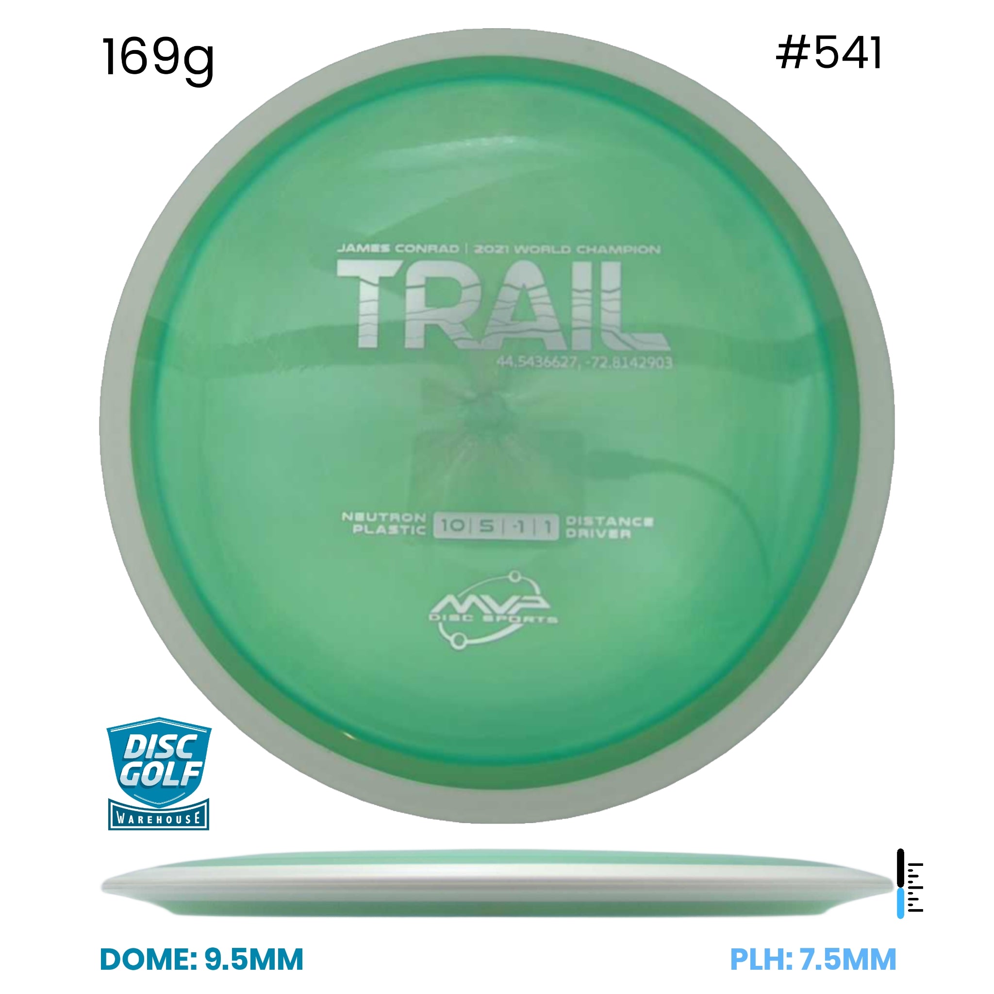 Disc Golf Warehouse MVP Trail - Neutron Plastic Emerald/Silver 169g