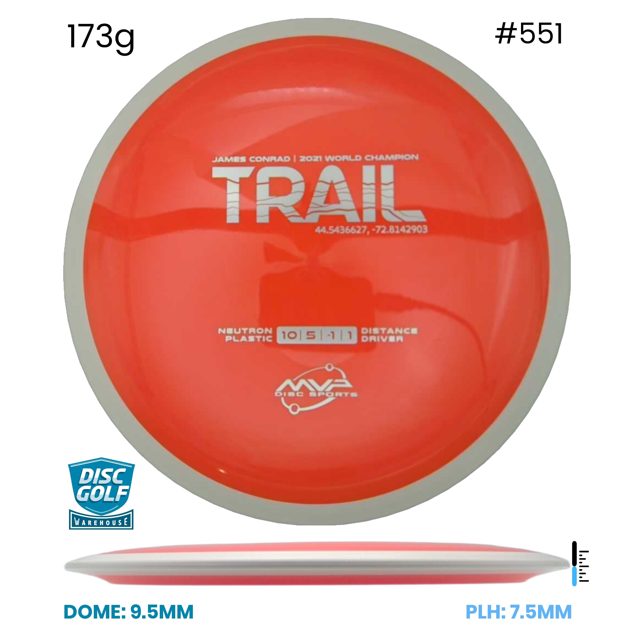 Disc Golf Warehouse MVP Trail - Neutron Plastic Orange/Silver 173g