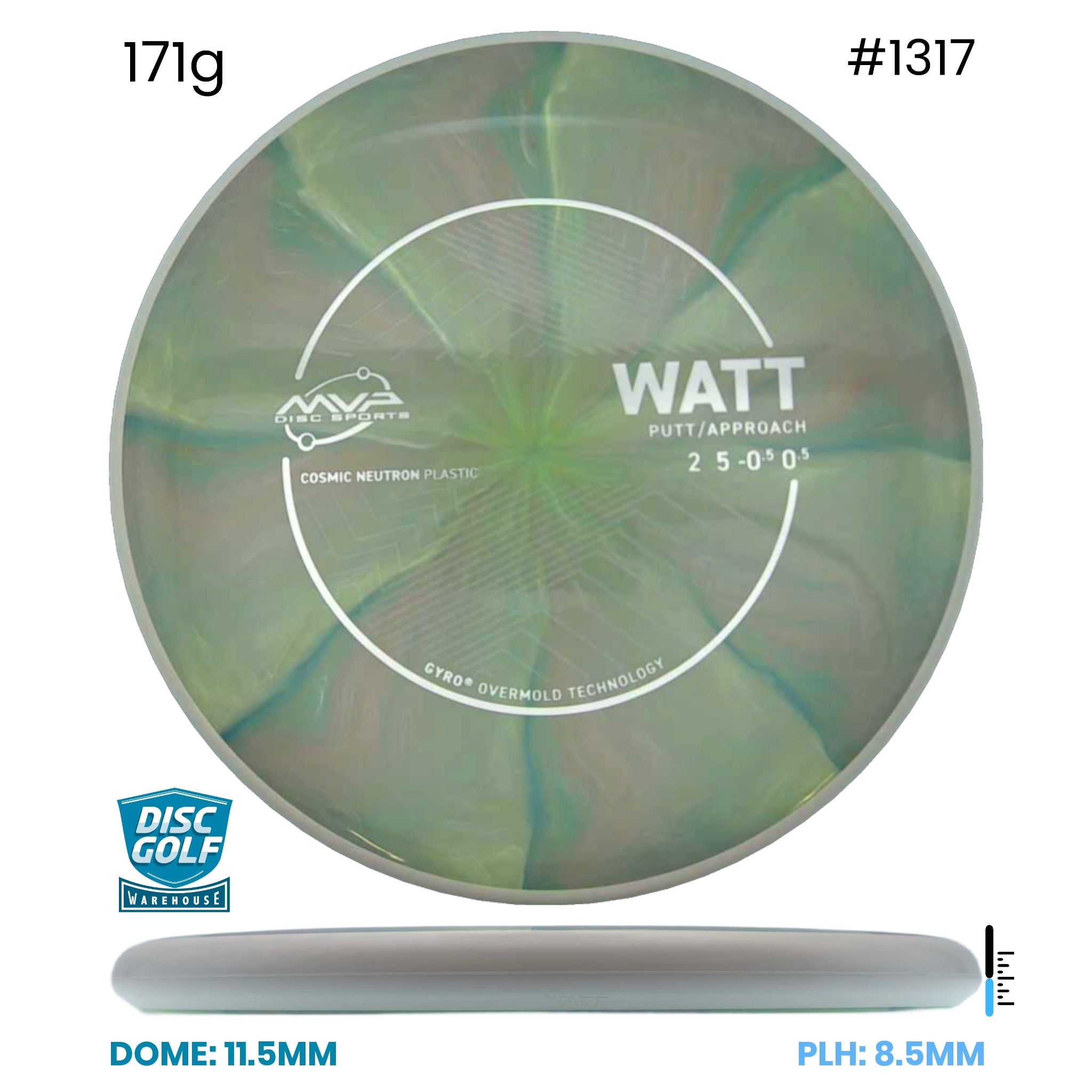 Disc Golf Warehouse MVP Watt - Cosmic Neutron Plastic Green/White 171g