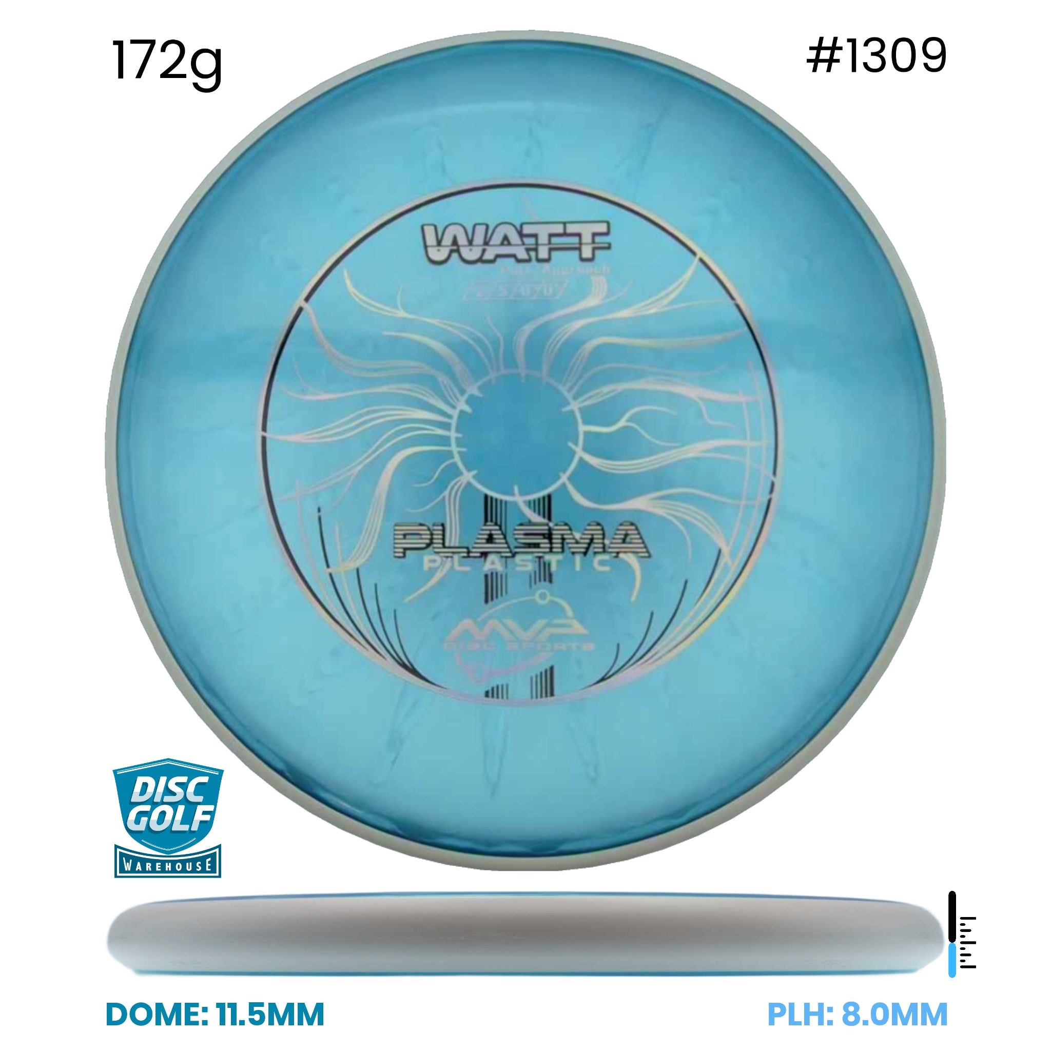 Disc Golf Warehouse MVP Watt - Plasma Plastic Blue/Silver 172g