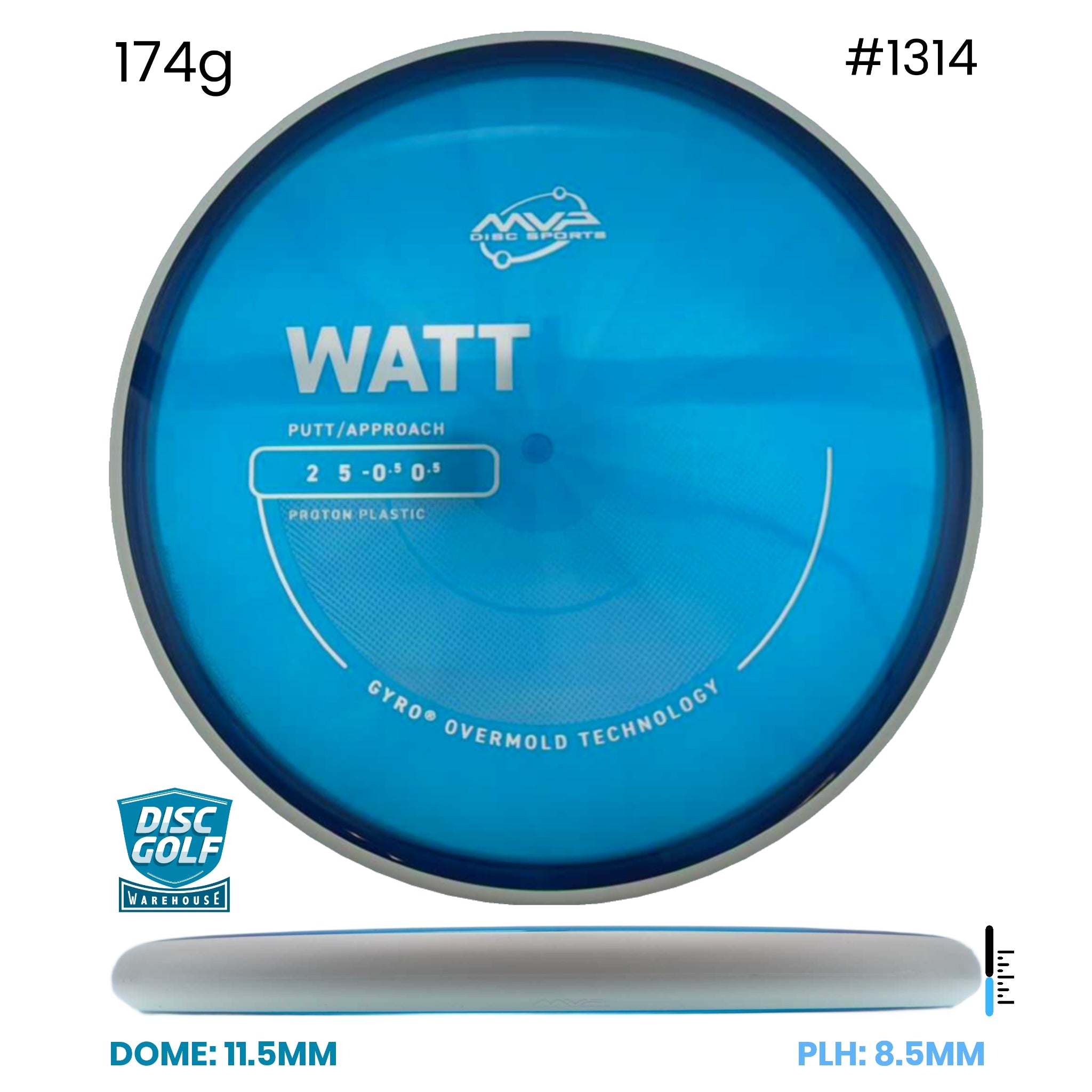 Disc Golf Warehouse MVP Watt - Proton Plastic Blue/Silver 174g