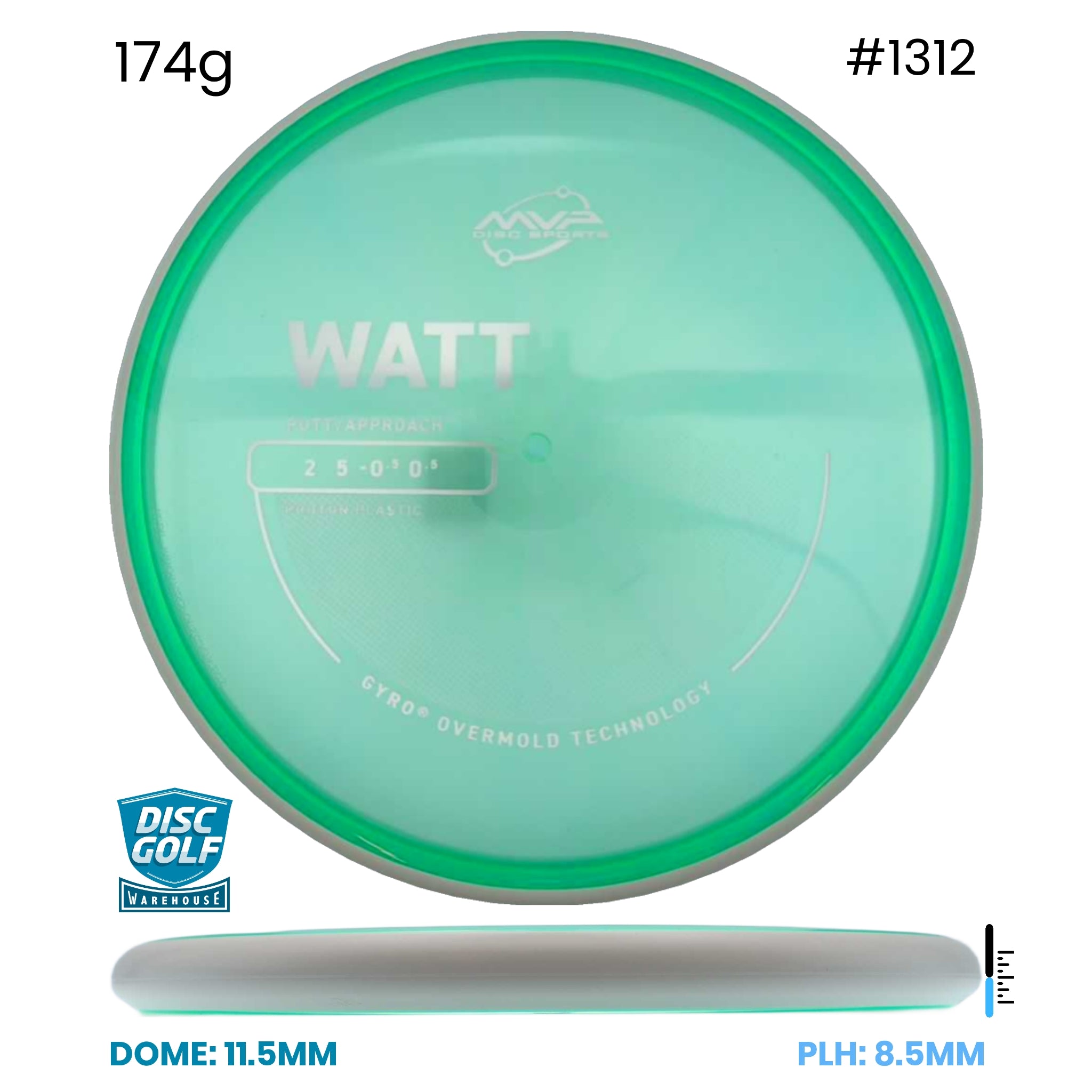 Disc Golf Warehouse MVP Watt - Proton Plastic Teal/Silver 174g