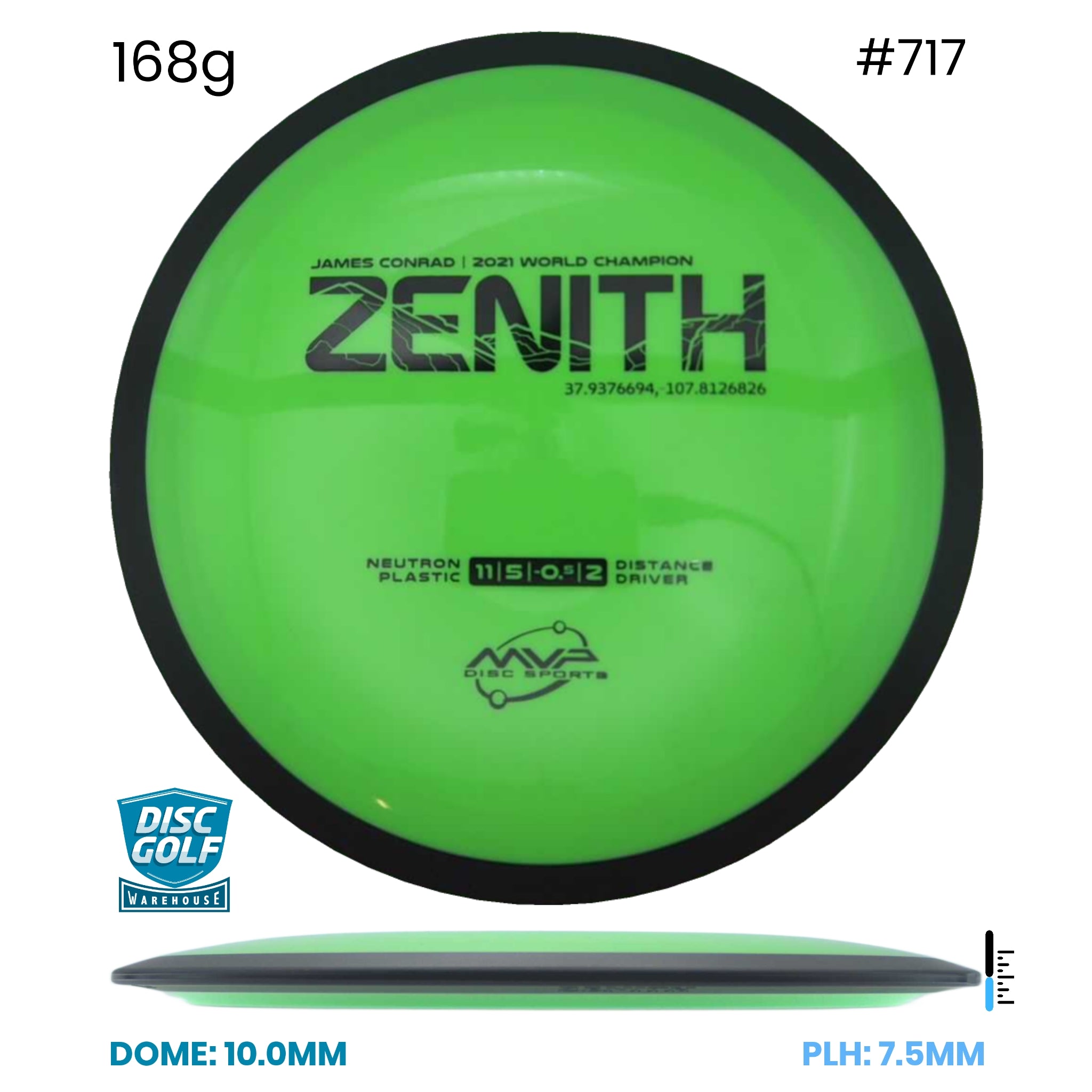 Disc Golf Warehouse MVP Zenith - Neutron - James Conrad 2021 World Champion Green/Black 168g