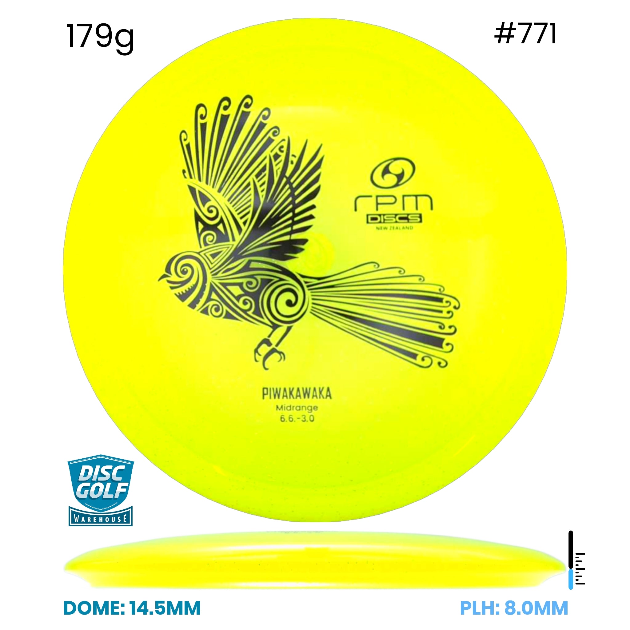 Disc Golf Warehouse RPM Piwakawaka - Cosmic Plastic Yellow/Black 179g