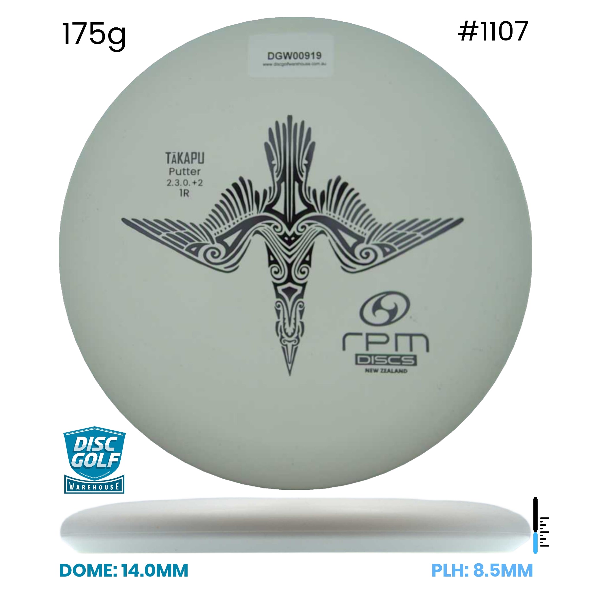 Disc Golf Warehouse RPM Tākapu - Magma Hard Plastic White/Black 175g