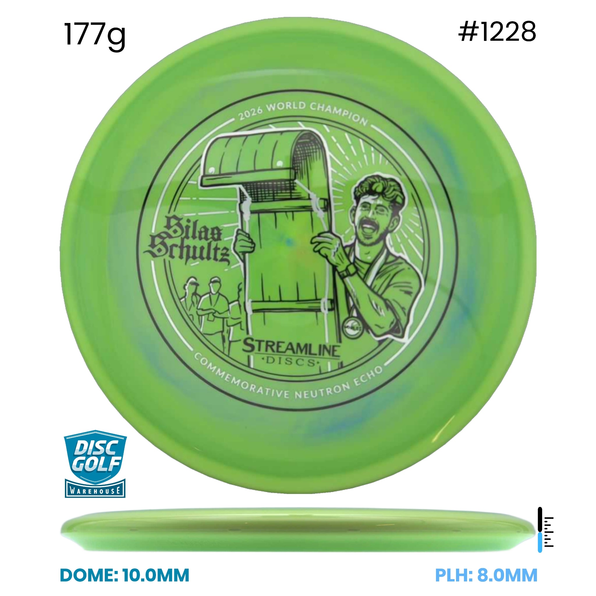 Disc Golf Warehouse Streamline Echo - Neutron Plastic - 2026 World Championship Commemorative Edition Green/White, Black 177g