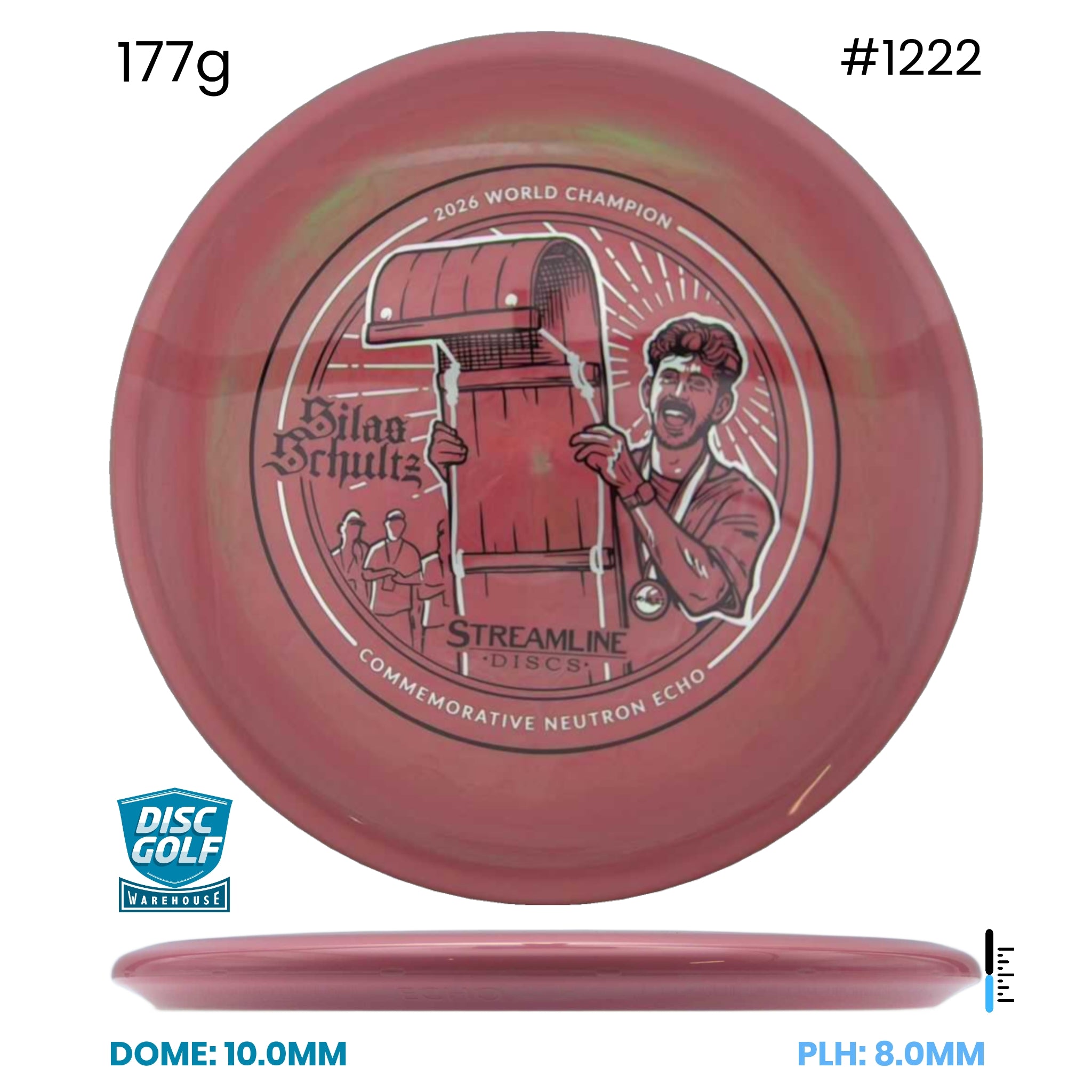 Disc Golf Warehouse Streamline Echo - Neutron Plastic - 2026 World Championship Commemorative Edition Pink/White, Black 177g
