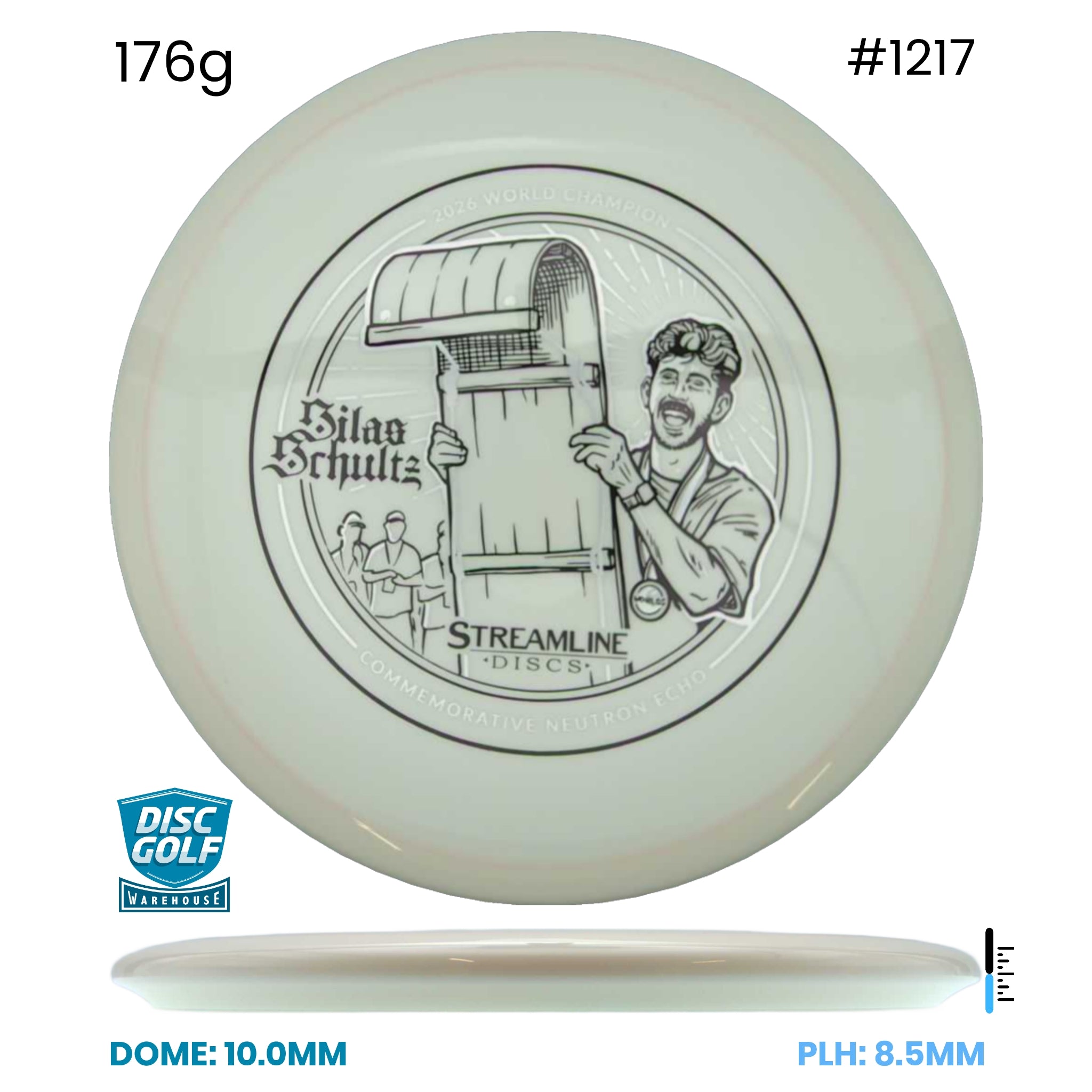 Disc Golf Warehouse Streamline Echo - Neutron Plastic - 2026 World Championship Commemorative Edition White/White, Black 176g