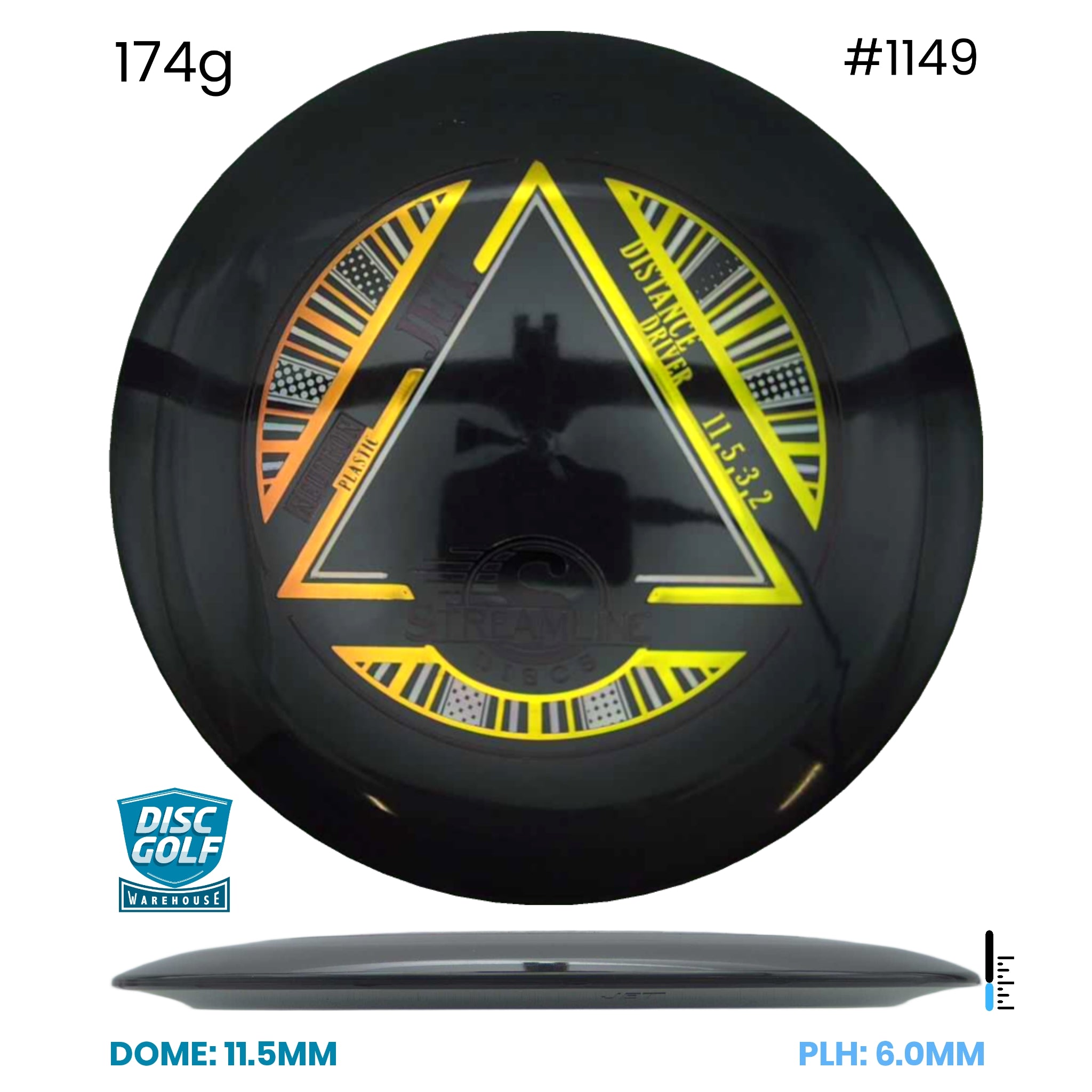 Disc Golf Warehouse Streamline Jett - Neutron Plastic Black/Gold, Silver 174g