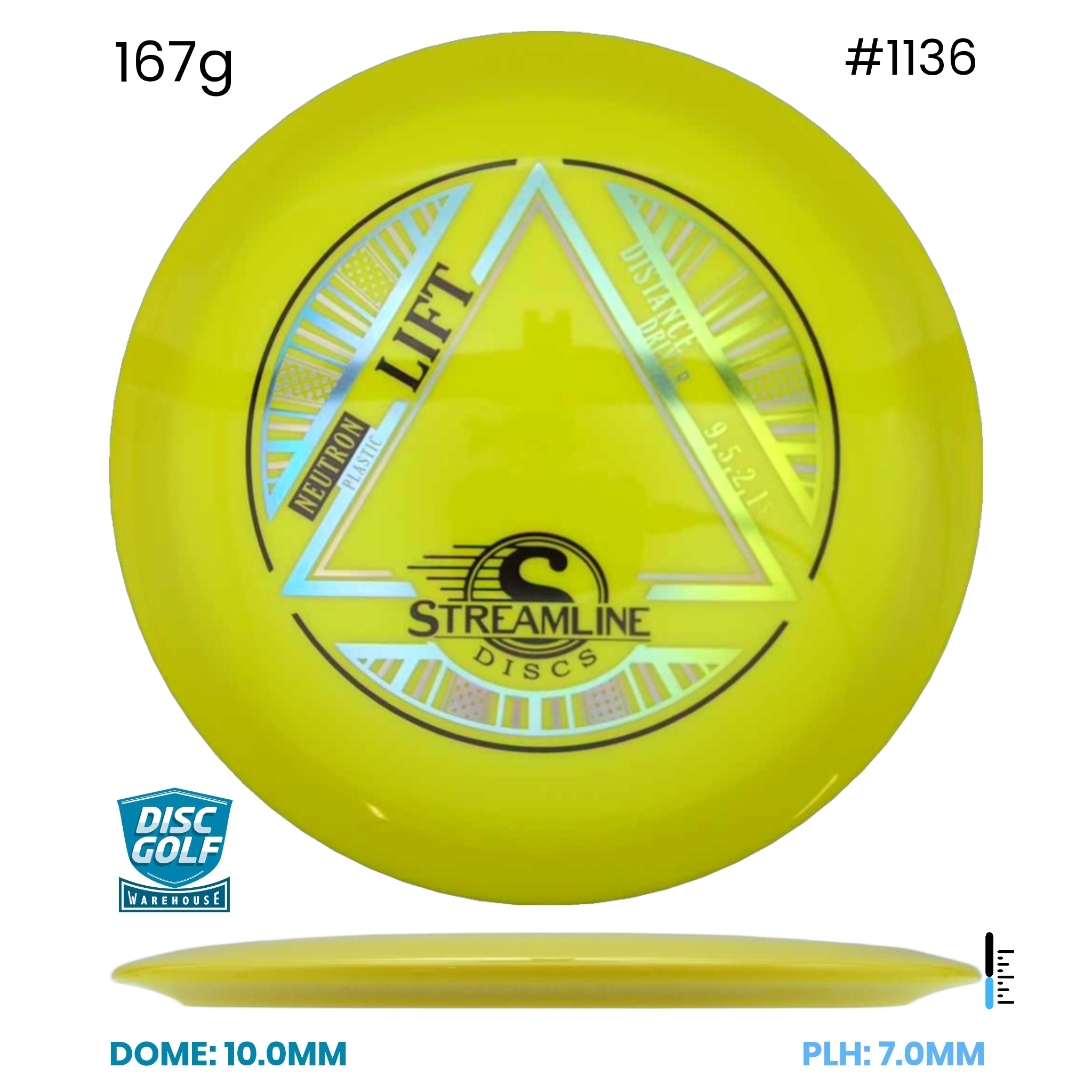 Disc Golf Warehouse Streamline Lift - Neutron Plastic Yellow/Holographic, Black 167g