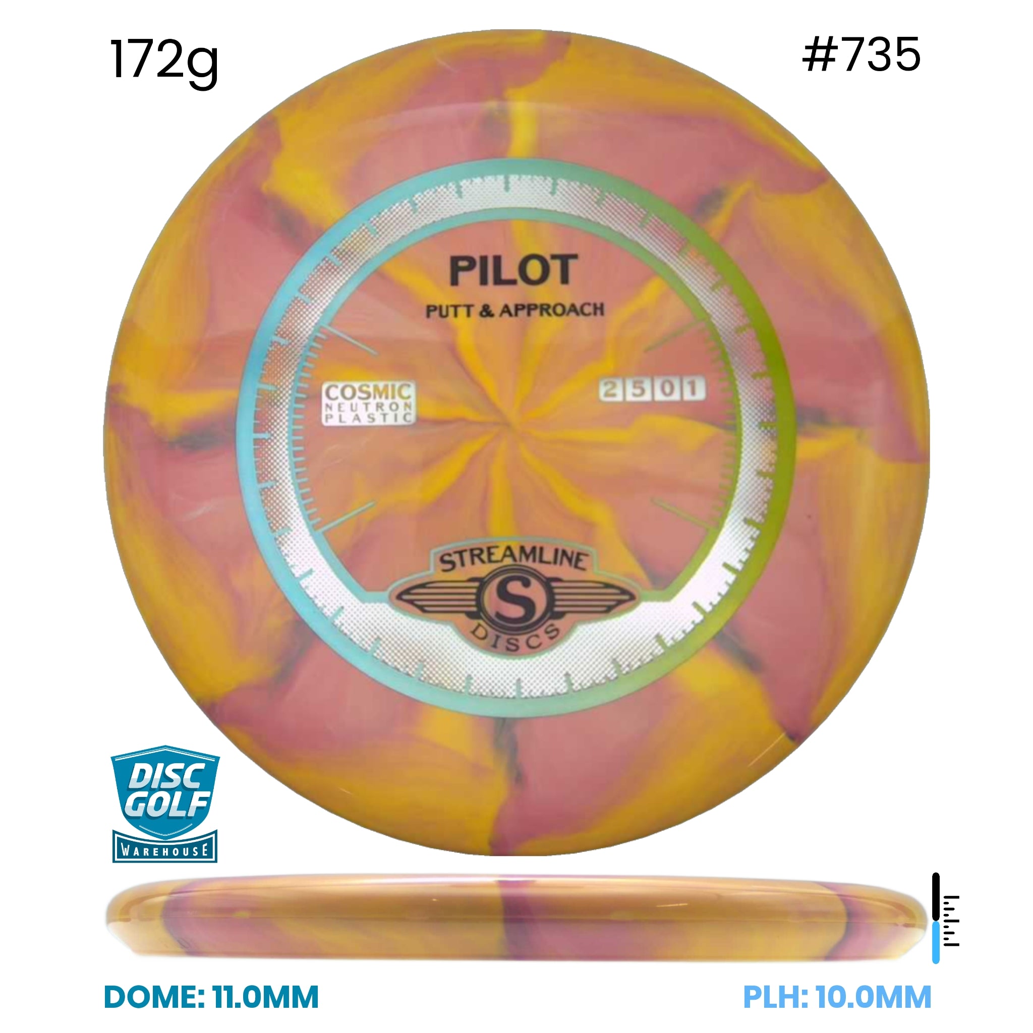 Disc Golf Warehouse Streamline Pilot - Cosmic Neutron Plastic Orange/Silver 172g