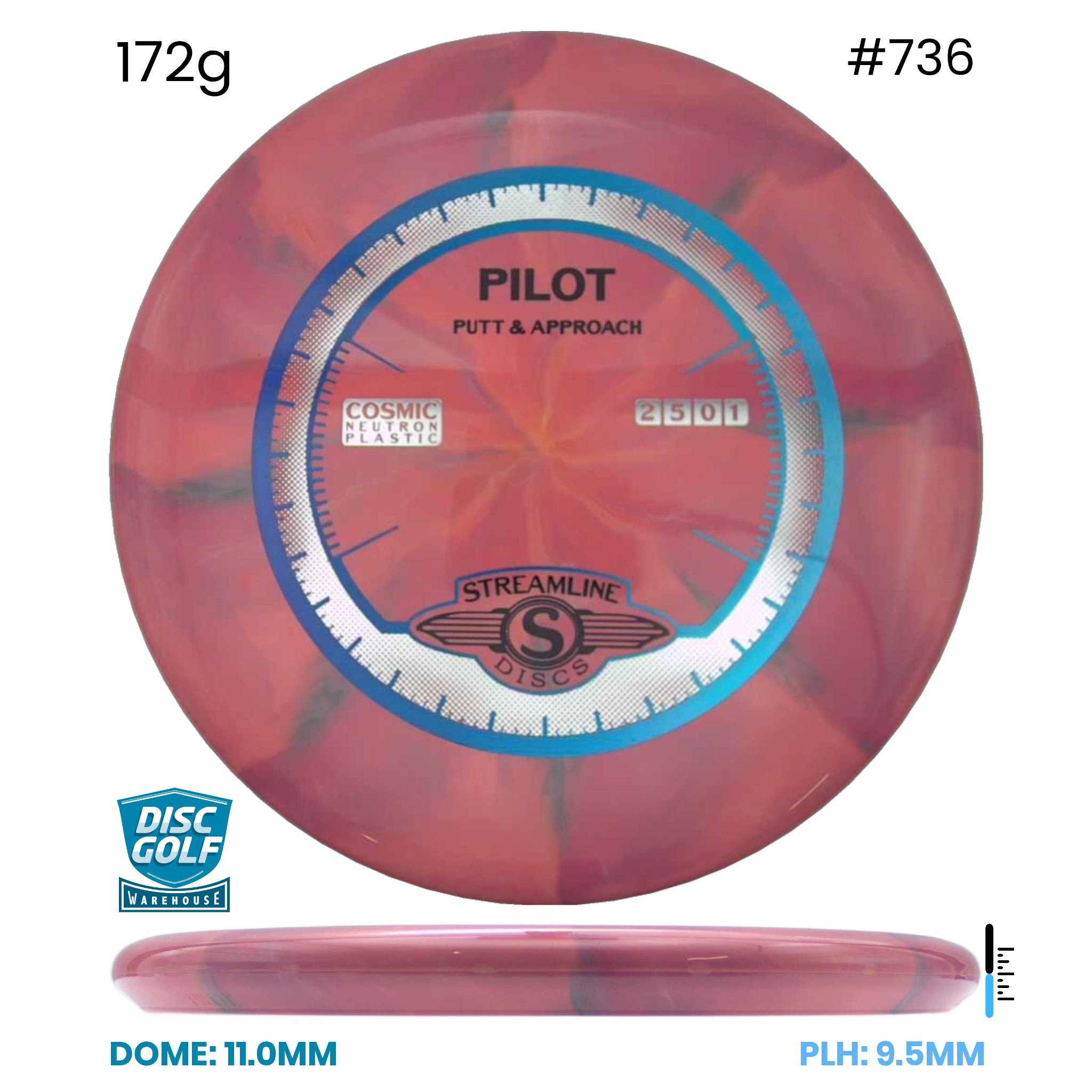 Disc Golf Warehouse Streamline Pilot - Cosmic Neutron Plastic Pink/Silver, Blue Metallic 172g
