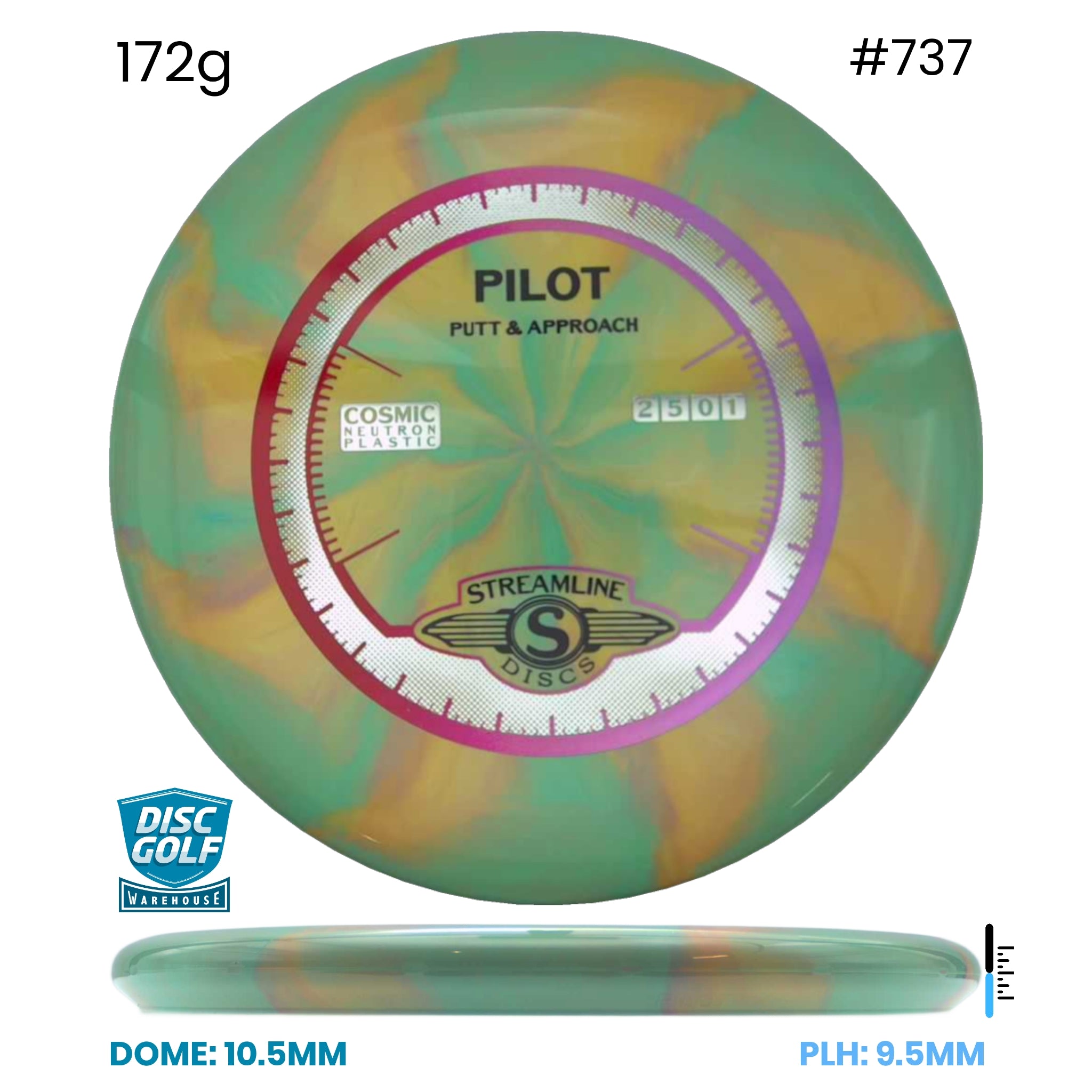 Disc Golf Warehouse Streamline Pilot - Cosmic Neutron Plastic Teal/Silver, Blue Metallic 172g