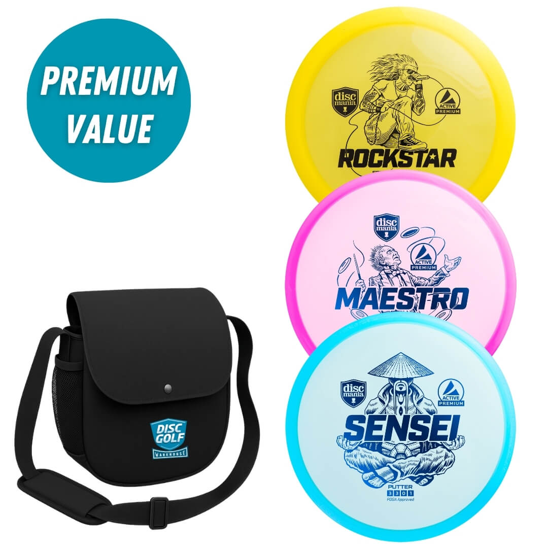 Discmania Active Premium 3 Disc Starter Set with DGW Starter Bag, Black, Rockstar, Maestro and Sensei discs