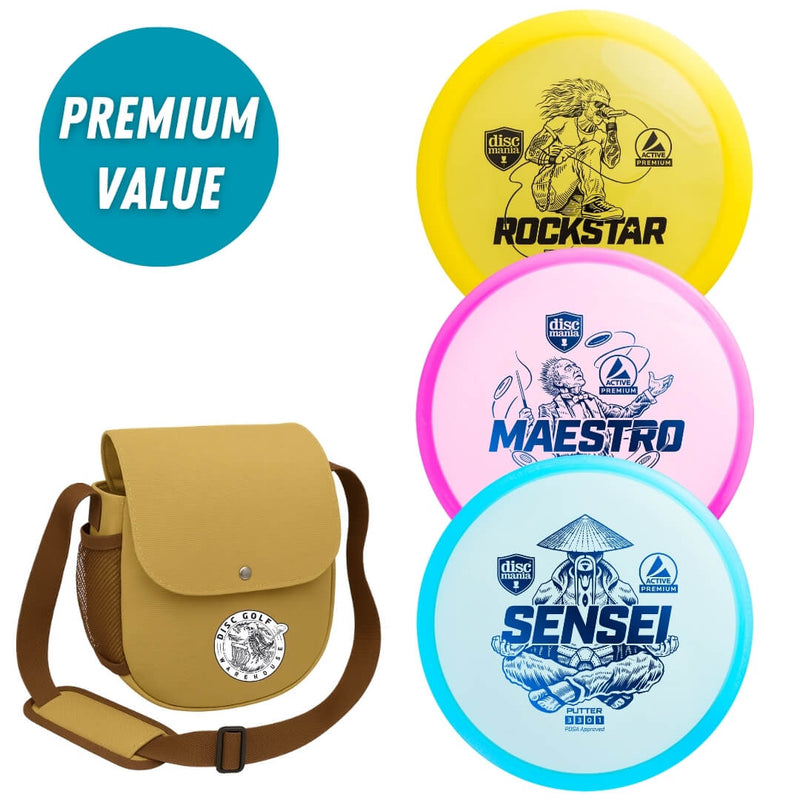 Discmania Active Premium 3 Disc Starter Set with DGW Starter Bag, Sandstone, Rockstar, Maestro and Sensei discs