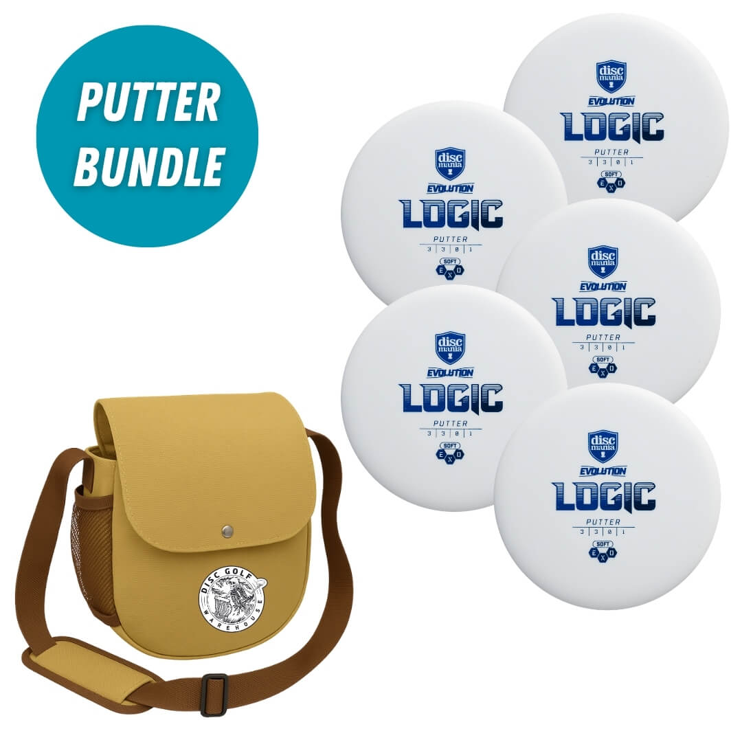 Discmania Logic 5-pack putter bundle, five Soft Exo Logic putters and DGW Starter Bag, Sand Stone