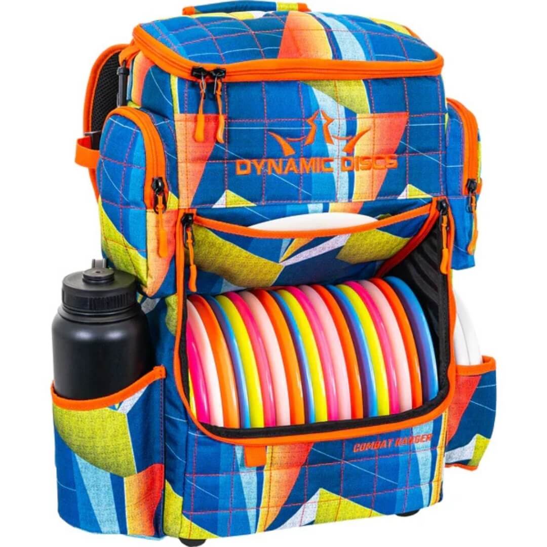 Dynamic Discs Combat Ranger Bag in Toucan, front view with discs