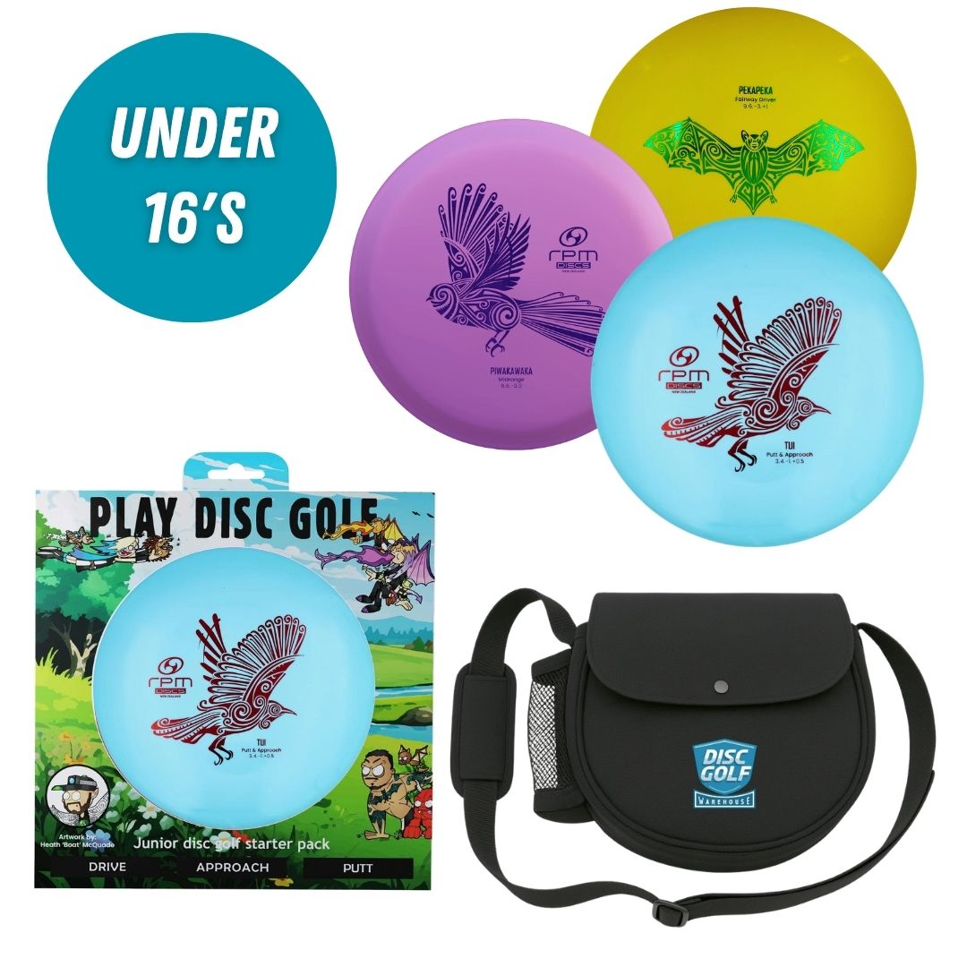 RPM Juniors Starter Set with box and DGW Starter Bag, OG Shield — Tui, Piwakawaka and Pekapeka discs