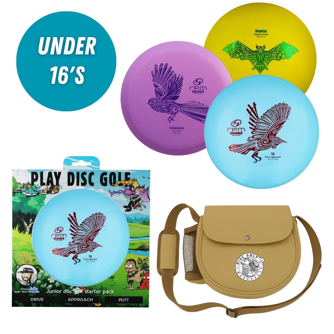 RPM Juniors Starter Set with box and DGW Starter Bag, Skull Boy — Tui, Piwakawaka and Pekapeka discs