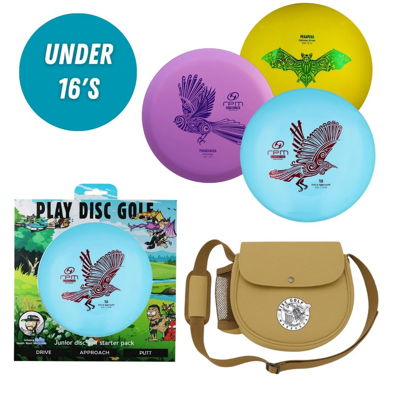RPM Juniors Starter Set with box and DGW Starter Bag, Skull Boy — Tui, Piwakawaka and Pekapeka discs