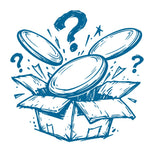 DGW Monthly Mystery disc golf mystery box illustration, hand-drawn discs bursting out of a box with question marks