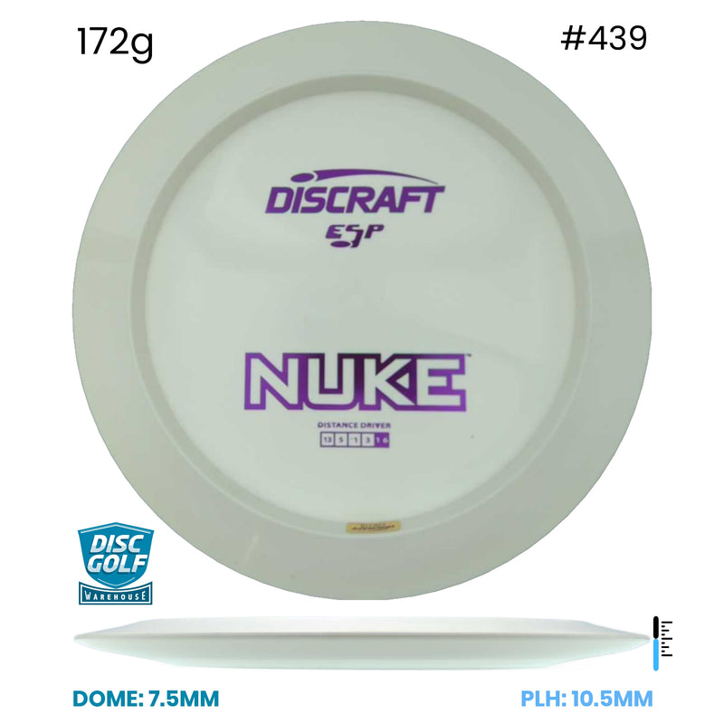 Disc Golf Warehouse Discraft Nuke - ESP Solid White Bottom Stamp White/Purple Metallic 172g