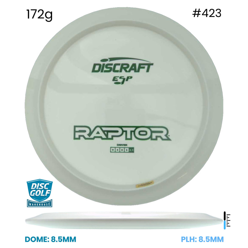 Disc Golf Warehouse Discraft Raptor - ESP Blank White Bottom Stamp White/Green 172g