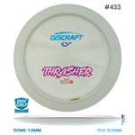 Disc Golf Warehouse Discraft Thrasher - ESP Plastic - Blank White Bottom Stamp White/Red Metallic, Blue Metallic