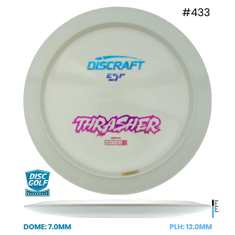 Disc Golf Warehouse Discraft Thrasher - ESP Plastic - Blank White Bottom Stamp White/Red Metallic, Blue Metallic