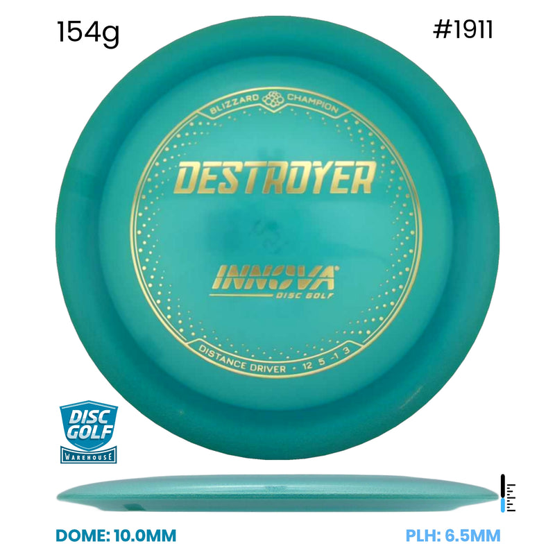 Disc Golf Warehouse Innova Destroyer - Blizzard Champion Plastic Turquoise/Gold 154g