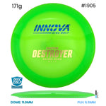 Disc Golf Warehouse Innova Destroyer - Champion Plastic Green/Blue Metallic, Gold 171g