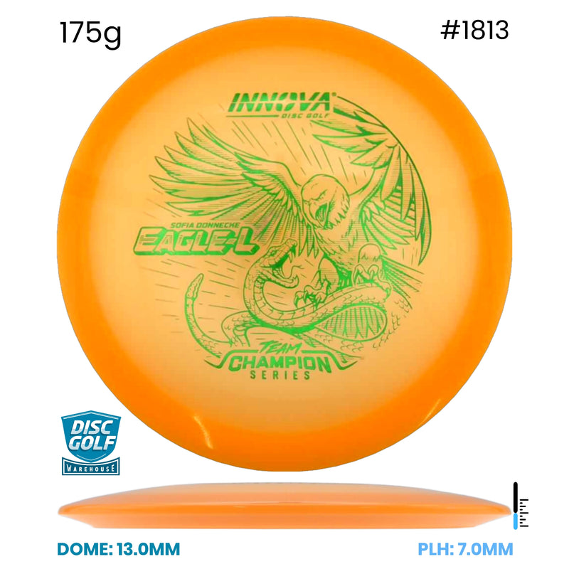 Disc Golf Warehouse Innova Eagle-L - Proto Glow Champion - Sofia Donnecke 2026 Tour Series Orange Glow/Green Metallic 175g