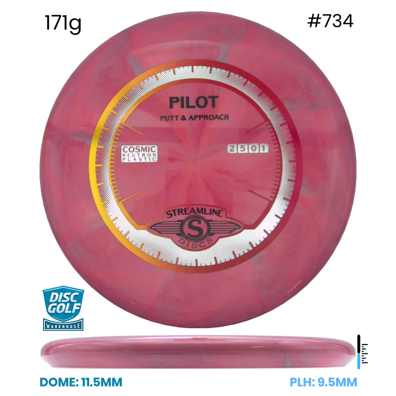 Disc Golf Warehouse Streamline Pilot - Cosmic Neutron Plastic Pink/Silver, Gold 171g