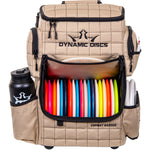 Dynamic Discs Combat Ranger Bag in Sandstone, front view with discs