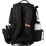 Latitude 64 DG Luxury E5 backpack in Black/Black, back view showing straps and water bottle