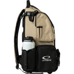 Latitude 64 DG Luxury E5 backpack in Sand/Black, side view with water bottle and pen holder